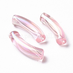 Placage uv perles acryliques irisées arc-en-ciel transparentes, tube incurvé, perle rose, 32~33x10x8mm, Trou: 1.6mm