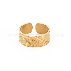 Chapado en iones (ip) 304 anillo de puño abierto texturizado de acero inoxidable para mujer, sin níquel, real 18k chapado en oro, nosotros tamaño 9 1/2 (19.3 mm)