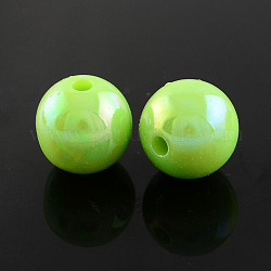 AB Color Plated Acrylic Gumball Beads for Bubblegum Necklace, Round, Lawn Green, 26mm, Hole: 5mm, about 51pcs/500g