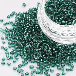 12/0 argent doublé verre rond perles de rocaille, turquoise, 2~3x1.5~2mm, Trou: 0.8~1mm, environ 37500 pcs / livre