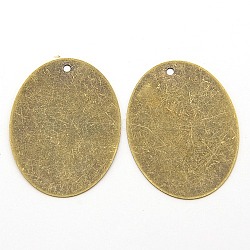 Targhette metalliche, pendenti tag tag vuoto in ottone, ovale, bronzo antico, 40x30x0.5mm, Foro: 1.5 mm