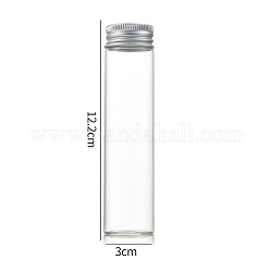Bouteilles en verre transparent conteneurs de perles, tubes de stockage de billes à vis avec capuchon en aluminium, colonne, couleur d'argent, 3x12 cm, capacité: 80 ml (2.71 oz liq.)