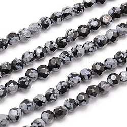 Chapelets de perles de flocon de neige en obsidienne naturelle, facette, ronde, noir, 4mm, Trou: 1mm, Environ 90 pcs/chapelet, 15.35 pouce