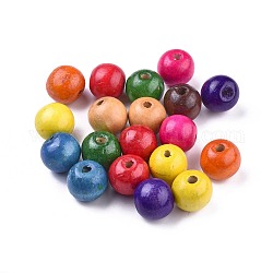 Dyed Natural Wood Beads, Round, Lead Free, Mixed Color, 20x18mm, Hole: 4.5mm, about 400pcs/1000g