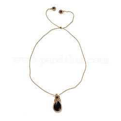 Natürliche Obsidian-Tropfen-Anhänger-Halskette, verstellbare geflochtene Halskette aus Wachsschnur, 31.89 Zoll (81 cm)