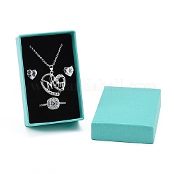 Boîte-cadeau en carton boîtes à bijoux, pour le collier, anneau, avec une éponge noire à l'intérieur, rectangle, turquoise moyen, 8x5.1x2.7 cm