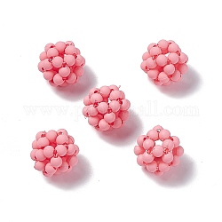 Perles tissées à la main en plastique, ronde mat, flamant, 15mm, Trou: 3mm