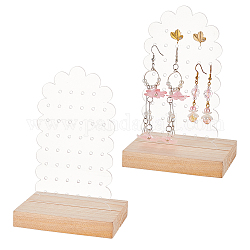 Transparente Acryl-Ohrringständer, Ohrring-Organizer-Halter mit Holzsockel, Blumenmuster, 10x7x15.7 cm