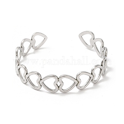 304 Stainless Steel Heart Open Cuff Bangle for Women, Stainless Steel Color, Inner Diameter: 2-3/8 inch(6.05cm)