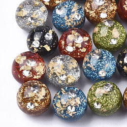 Perles en résine, avec strass et poudre de scintillement et feuille d'or, la moitié foré, ronde, couleur mixte, 20mm, demi-trou: 1.2 mm