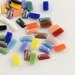 Pearlized Plated Opaque Glass Cabochons, Rectangle, Mixed Color, 7x3x1.5mm
