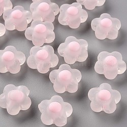 Transparent Acrylic Beads, Frosted, Bead in Bead, Flower, Pink, 16.5x17x9.5mm, Hole: 2.5mm, about 390pcs/500g