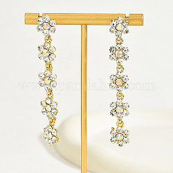 Boucles d'oreilles pendantes en laiton plaqué or 18 carat avec micro pavé de zircone cubique pour femme, fleur, clair, 68x10mm