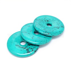 Natural Howlite Big Donut/Pi Disc Pendants, Dyed & Heated, Turquoise, 60x7mm, Hole: 10mm