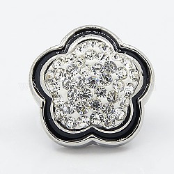 304 Stainless Steel Enamel Flower Slide Charms, with Polymer Clay Rhinestone, Crystal, Crystal, 18x18x13mm, Hole: 4mm