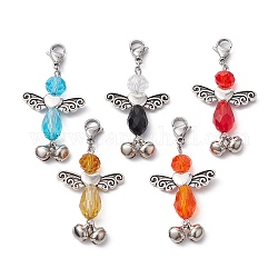 Decorazioni con campana in ferro e pendente in vetro con angelo, con fermagli di lobster claw in lega, colore misto, 48mm