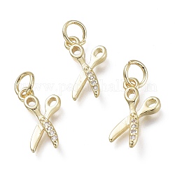 Brass Micro Pave Clear Cubic Zirconia Pendants, with Jump Rings, Scissors, Real 18K Gold Plated, 14.5x8.5x1.5mm, Hole: 3.5mm