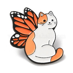 Gatto con spille smaltate ali di farfalla, distintivo in lega nera per donna, arancione, 31x26.5x1.3mm