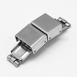 Rectangle 201 Stainless Steel Watch Band Clasps, Stainless Steel Color, 34x11x6mm, Hole: 2x10mm