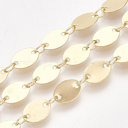Handmade Brass Oval Link Chains, Real 18K Gold Plated, Soldered, with Spool, 8x5.5x0.3mm, about 32.8 Feet(10m)/roll