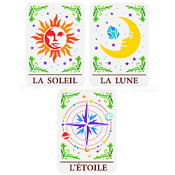 FINGERINSPIRE 3pcs Tarot Theme Painting Stencil 8.3x11.7inch Reusable Sun Moon Star Pattern Drawing Template PET Plastic Hollow Out Stencils for Painting on Wall Wood Furniture Scrapbooking