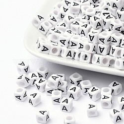 Acryl-Buchstaben-Perlen, Buchstabe a, Würfel, 6 mm in Durchmesser, ca. 2600 Stk., Bohrung: ca. 3.2 mm, 2600 Stück / 500 g