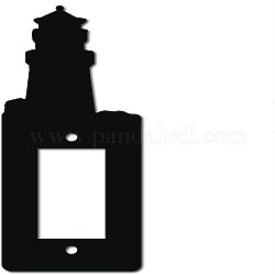 Iron Light Switch Decorations, with Screws, Rectangle with Tower, Black, 199x70x1.5mm