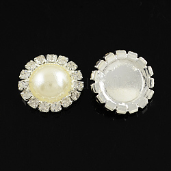 Garment Accessories Half Round ABS Plastic Imitation Pearl Cabochons, with Grade A Rhinestone and Brass Cabochon Settings, Silver, Creamy White, 16x5mm