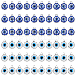 Dicosmetic 60pcs 2 Farben Legierungs-Emaille-Anhänger, Flach rund mit bösen Blicken, Mischfarbe, 16x12x4 mm, Bohrung: 1.8 mm, 30 Stk. je Farbe
