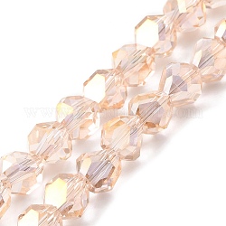 Trasparenti perle di vetro placca fili, sfaccettato, triangolo, peachpuff, 8~9x8.5~9x8.5~9mm, Foro: 1.5 mm, circa 50pcs/filo, 16.69'' (42.4 cm)