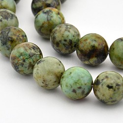 Brins de perles rondes en turquoise africaine naturelle (jaspe), 8mm, Trou: 1mm, Environ 46 pcs/chapelet, 15 pouce