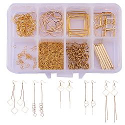 SUNNYCLUE 1 Box DIY 10 Pairs Geometric Hollow Squares Earrings Making Starter Kit Classic Drop Dangle Long Tassel Chain with Earring Hooks jewellry Making Supplies Craft for Beginners, Golden