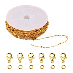 Kit de fabricación de collar de pulsera de cadena de diy, incluyendo cadenas portacables de hierro revestidas de latón, Anillos de cobre amarillo del salto, broches de aleación, dorado, Cadenas: 39.37 pie (12 m)/bolsa