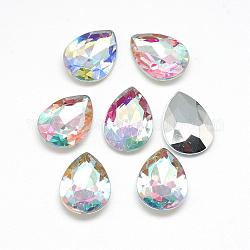 Acrílico Diamante de imitación señaló espalda cabujones, facetados, plateado inferior, color de ab, lágrima, claro ab, 18x13x4.5~4.8mm