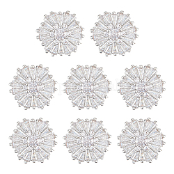 Wadorn латунная пуговица с микропаве и прозрачным фианитом на 1 отверстие, цветок, платина, 16x8.5 мм, отверстие : 1.6 мм, 8 шт / коробка