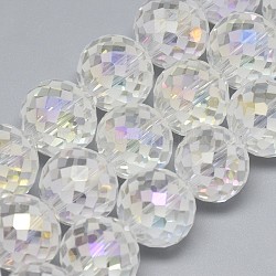 Chapelets de perles en verre électroplaqué, arc-en-ciel plaqué, mat, facette, ronde, clair, 12mm, Trou: 1.5mm, Environ 50 pcs/chapelet, 22.05 pouce