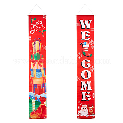 Signe de suspension de polyester pour le porche de porte d'entrée de bureau à domicile bienvenue décorations de Noël, rectangle avec mot de bienvenue, rouge, 180x30 cm, 2 pièces / kit