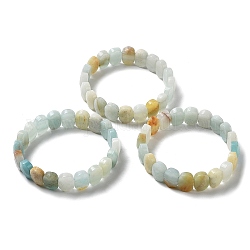 Stretch-Armband mit Amazonit-Perlen und natürlichen Blumen, Edelsteinschmuck für Damen, Oval, Innendurchmesser: 2-1/8 Zoll (5.4~5.5 cm)