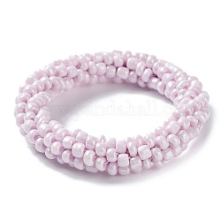 Bracelet extensible tressé en perles de verre au crochet, bracelet style bohème népel, lavande, diamètre intérieur: 1-3/4 pouce (4.5 cm)