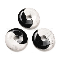 Pendenti in ossidiana naturale e turchese bianco sintetico, incantesimi yin-yang, 25.5x5mm, Foro: 6 mm