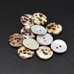 2 trous boutons de nacre de plat rond, chameau, 20x2~3mm, Trou: 2mm