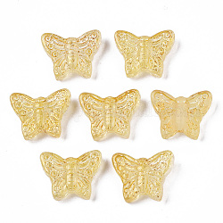 Transparente sprühlackierte Glasperlen, mit goldener Folie, Schmetterling, leichtes Khaki, 12.5x15.5x5 mm, Bohrung: 1 mm