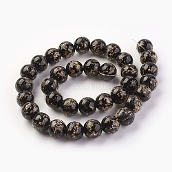 Chapelets de perles vernissées de sable d'or manuels, lumineux, ronde, noir, 10mm, Trou: 1.2mm, Environ 40 pcs/chapelet, 14.3 pouce (38 cm)