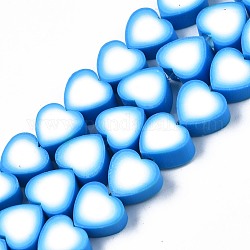 Polimero a mano fili argilla perline, cuore, dodger blu, 8x8~9x4~5mm, Foro: 1.5 mm, circa 40pcs/filo, 12.01 pollice ~ 12.60 pollici (30.5 cm ~ 32 cm)