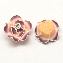 Handmade Polymer Clay 3D Flower Beads, Rosy Brown, 30~32x12mm, Hole: 2mm