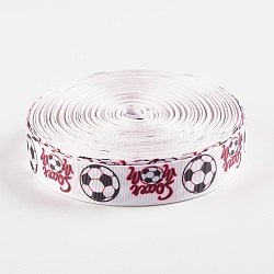 Football mot simple face avec rubans gros-grain polyester imprimés football, blanc, 1 pouce (25 mm), 0.4mm