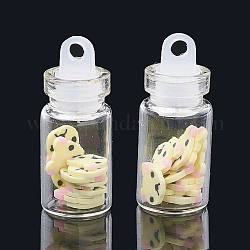 Ручной полимерной глины ногтей декоративные аксессуары, с стеклянной бутылкой для желаний и пластиковой пробкой для ccb, медведь, светло-желтый, 4~7x4~8x0.1~1 мм, Бутылка: 27.5x11 мм, отверстие : 3 мм
