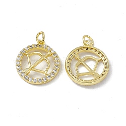 Real 18K Gold Plated Brass Micro Pave Clear Cubic Zirconia Pendants, with Jump Ring, Ring with Constellation Charm, Sagittarius, 18.5x16x3mm, Hole: 3.4mm