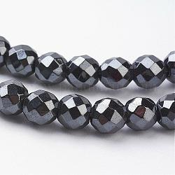 Chapelets de perles en hématite synthétique magnétique, 32 facettes, ronde, noir, environ 4 mm de diamètre, Trou: 1 mm, 103 pcs / chapelet, 16 pouce