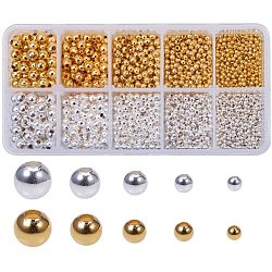 Perline di distanziatore in ottone, senza soluzione di continuità, tondo, d'oro e d'argento, 2.4~6mm, Foro: 0.8~2.5 mm, circa 2340 pc / scatola